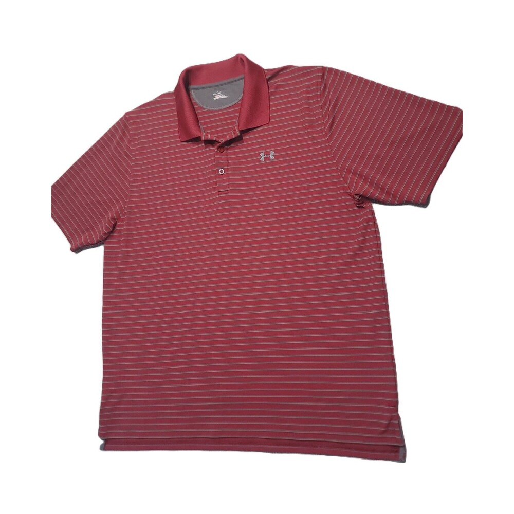 Under Armour UA Heatgear Polo Shirt Mens XXL Stretch Red Stripped Performance